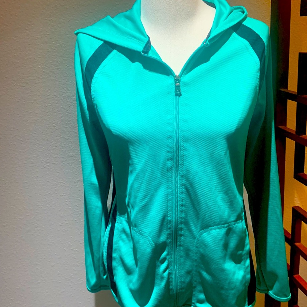Black,green and white two piece hooded jacket work out set. New with tags.